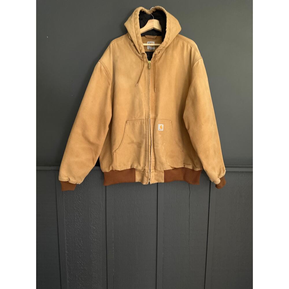 Carhartt Workwear Canvas Tan Brown Hooded Full Zip Jacket Size XL 103940 BRN